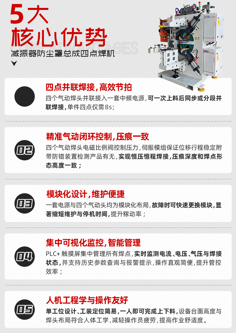 減振器防塵罩總成四點(diǎn)焊機(jī)核心優(yōu)勢