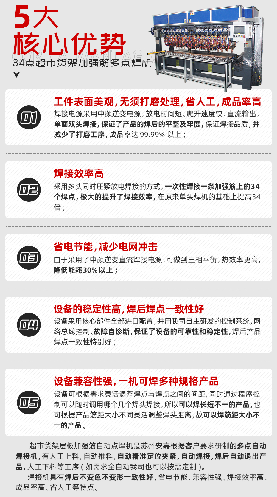 34點超市貨架加強(qiáng)筋多點焊機(jī)核心優(yōu)勢